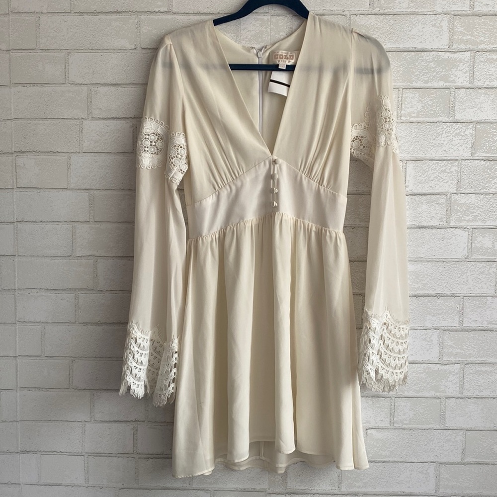 Stone Cold Fox Cream Silky Lace Bohemian Bell Sleeve Dress